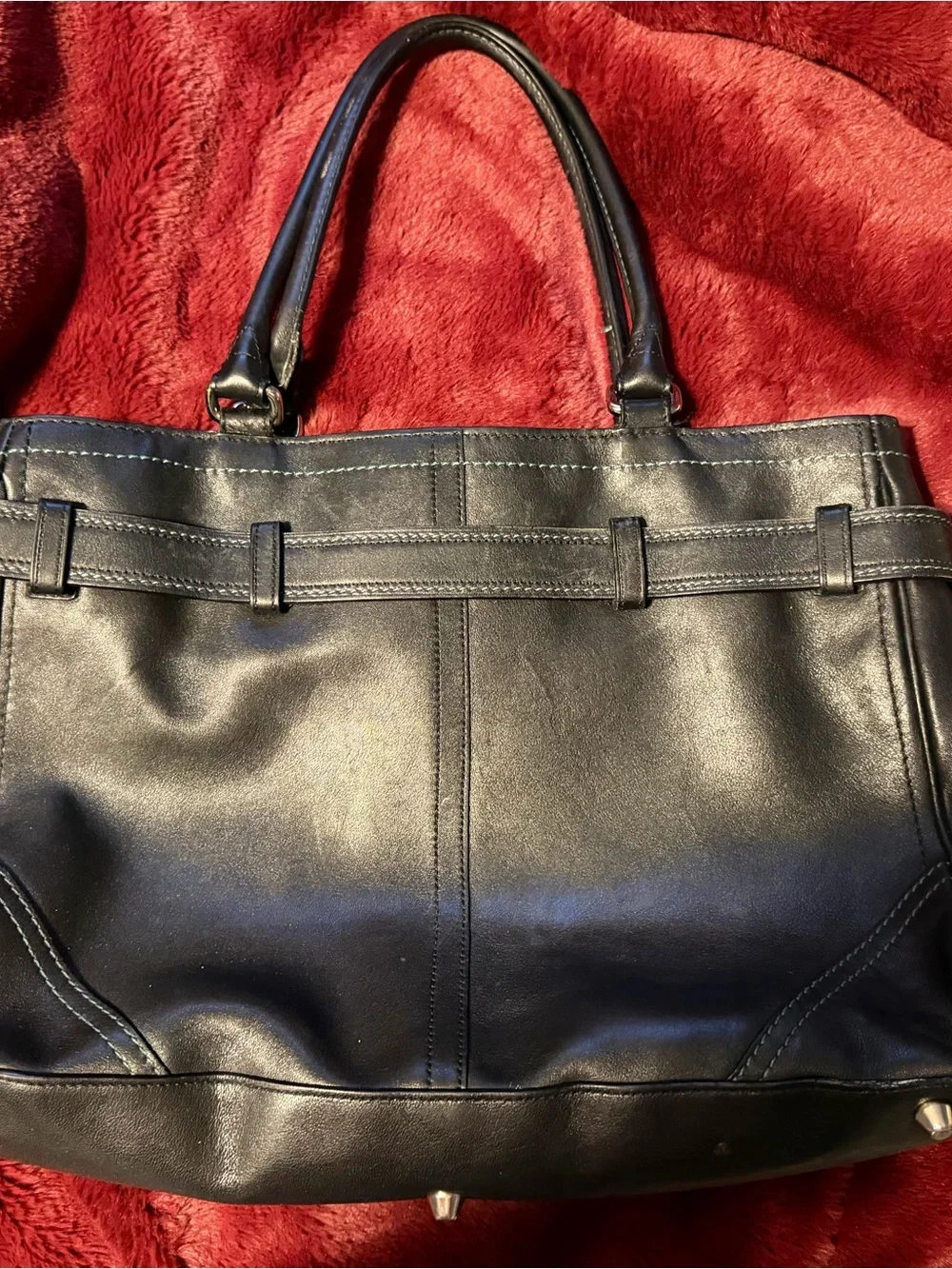 Coach Black Leather Shoulder Tote with Silver Tone Hardware